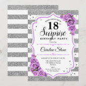 Verrassing 18e Verjaardag - Zilver Wit Paarse Kaart (Voorkant / Achterkant)