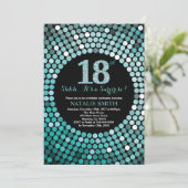 Verrassing 18e verjaardag zwart en Blauwgroen glit Kaart (Staand voorkant)