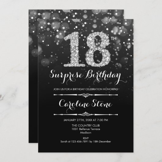 Verrassing 18e Verjaardag - Zwart Zilver Kaart (Voorkant / Achterkant)