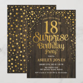 Verrassing 18e Verjaardagsfeest - Hout & Goud Kaart (Voorkant / Achterkant)