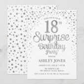 Verrassing 18e Verjaardagsfeest - Zilver & Wit Kaart (Voorkant / Achterkant)