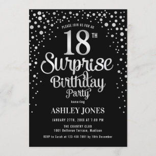 Verrassing 18e Verjaardagsfeest - Zilver & Zwart Kaart