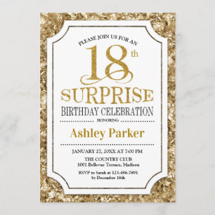 Verrassing 18e verjaardagsfeestje - Gold White Kaart
