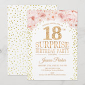 Verrassing 18e verjaardagsfeestje - wit goud roze kaart (Voorkant / Achterkant)