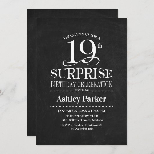 Verrassing 19e Verjaardagsfeest - Zwart-wit Kaart (Voorkant / Achterkant)