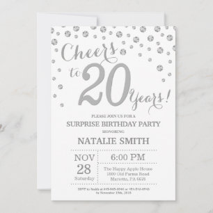 Verrassing 20e Verjaardag Zilveren Glitter Diamond Kaart