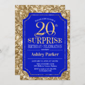 Verrassing 20e Verjaardagsfeest - Gold Royal Blue Kaart (Voorkant / Achterkant)