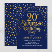 Verrassing 20e Verjaardagsfeest - Marine & Goud Kaart (Voorkant / Achterkant)