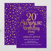 Verrassing 20e Verjaardagsfeest - Paarse & Goud Kaart (Voorkant / Achterkant)