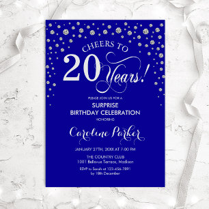 Verrassing 20e Verjaardagsfeest - Royal Blue Silve Kaart