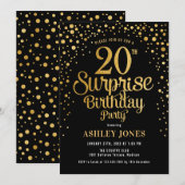 Verrassing 20e Verjaardagsfeest - Zwart & Goud Kaart (Voorkant / Achterkant)