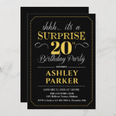 Verrassing 20e Verjaardagsfeest - Zwart Goud Kaart (Voorkant / Achterkant)