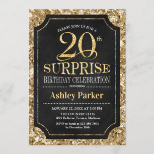 Verrassing 20e verjaardagsfeestje - Goud Zwart Kaart