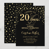 Verrassing 20e verjaardagsfeestje - Goud Zwart Kaart (Voorkant / Achterkant)