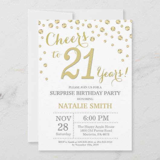 Verrassing 21e verjaardag Gouden Glitter Diamant Kaart (Voorkant)