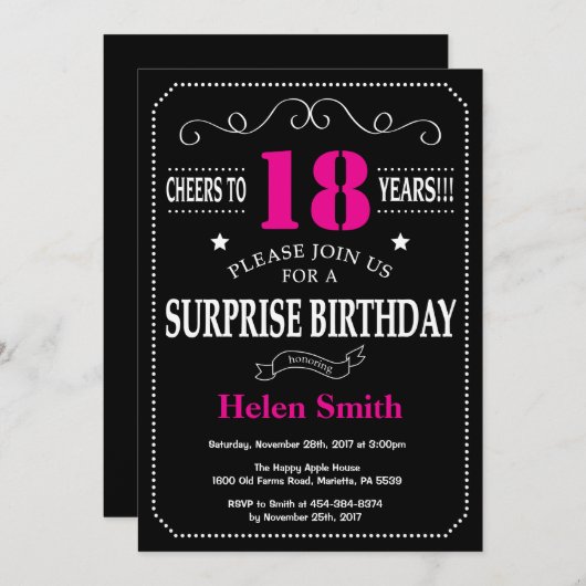 Verrassing 21e verjaardag Hot Pink en Black Kaart (Voorkant / Achterkant)