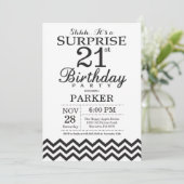 Verrassing 21e verjaardag uitnodiging Black Chevro (Staand voorkant)