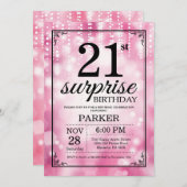 Verrassing 21e verjaardag uitnodiging roze glitter (Voorkant / Achterkant)