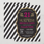 Verrassing 21e verjaardag uitnodiging roze zwart g (Voorkant / Achterkant)
