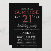 Verrassing 21e verjaardag uitnodiging zwart en roo (Voorkant / Achterkant)