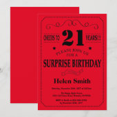 Verrassing 21e verjaardag uitnodiging zwart en roo (Voorkant / Achterkant)