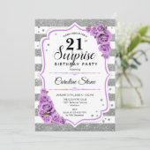 Verrassing 21e Verjaardag - Zilver Wit Paarse Kaart (Staand voorkant)