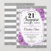 Verrassing 21e Verjaardag - Zilver Wit Paarse Kaart (Voorkant / Achterkant)