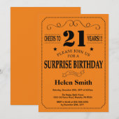 Verrassing 21e verjaardag zwart en Sinaasappel Kaart (Voorkant / Achterkant)