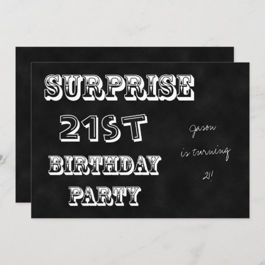 Verrassing 21e Verjaardagsfeest Uitnodiging Chalkb (Voorkant / Achterkant)