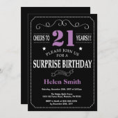Verrassing 21e verjaardagsuitnodiging Paarse en zw Kaart (Voorkant / Achterkant)