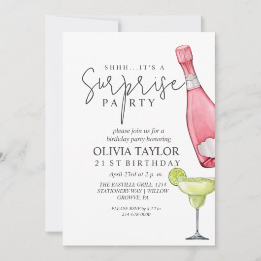 Verrassing 21ste verjaardag Witte Roze Champagne Kaart (Voorkant)