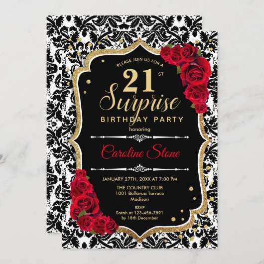 Verrassing 21ste verjaardag - Zwart Goud Rood Uitn Kaart (Voorkant / Achterkant)