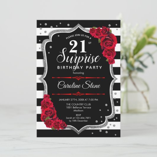 Verrassing 21ste verjaardag - Zwart Wit Rood Kaart (Staand voorkant)