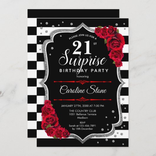 Verrassing 21ste verjaardag - Zwart Wit Rood Kaart (Voorkant / Achterkant)