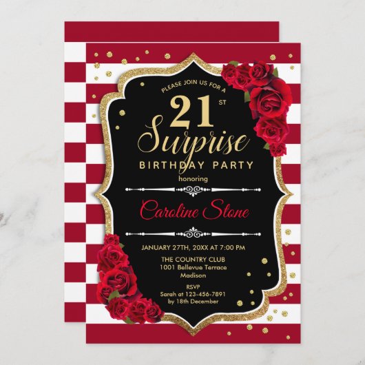Verrassing 21ste verjaardag - Zwart Wit Rood Kaart (Voorkant / Achterkant)