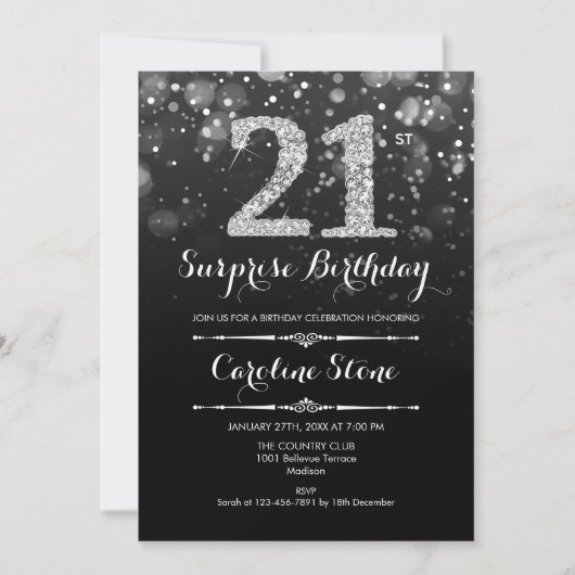Verrassing 21ste verjaardag - Zwart Zilver Kaart (Voorkant)