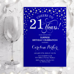 Verrassing 21ste Verjaardagsfeest - Royal Blue Sil Kaart