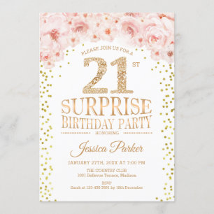 Verrassing 21ste Verjaardagsfeest - Wit Goud Roze Kaart