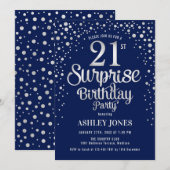 Verrassing 21ste Verjaardagsfeest - Zilver & Navy  Kaart (Voorkant / Achterkant)