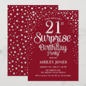 Verrassing 21ste Verjaardagsfeest - Zilver & Rood Kaart (Voorkant / Achterkant)