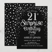 Verrassing 21ste Verjaardagsfeest - Zilver & Zwart Kaart (Voorkant / Achterkant)