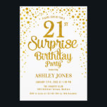 Verrassing 21ste verjaardagsfeestje - Goud & Wit Kaart<br><div class="desc">Verrassing 21e Verjaardagsfeestuitnodiging. Elegant ontwerp in wit en faux glitter goud. Beschikt over stijlvol scriptlettertype en confetti. Stuur me een bericht als je aangepaste leeftijd nodig hebt.</div>