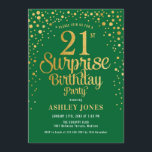 Verrassing 21ste verjaardagsfeestje - Groen & Goud Kaart<br><div class="desc">Verrassing 21e Verjaardagsfeestuitnodiging. Elegant ontwerp in bos groen en faux glitter goud. Beschikt over stijlvol scriptlettertype en confetti. Stuur me een bericht als je aangepaste leeftijd nodig hebt.</div>