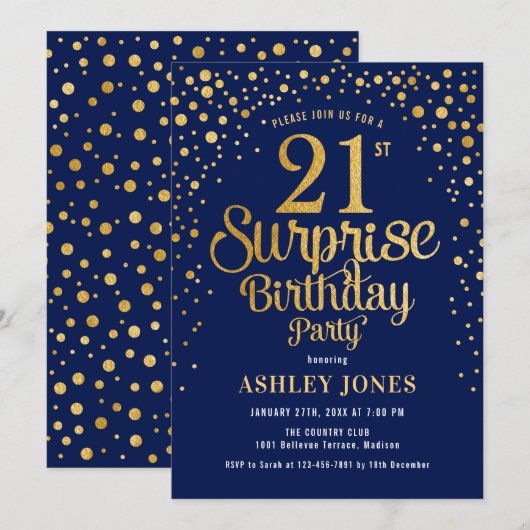 Verrassing 21ste verjaardagsfeestje - Marine & Gou Kaart (Voorkant / Achterkant)