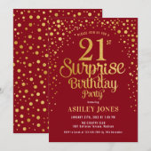 Verrassing 21ste verjaardagsfeestje - Rood & Goud Kaart (Voorkant / Achterkant)