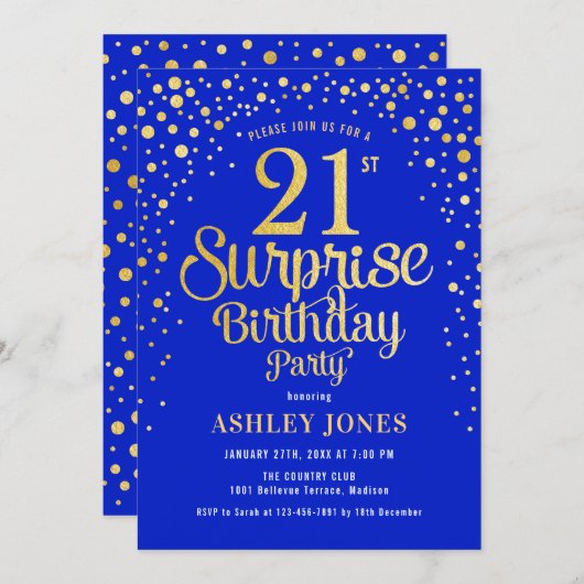 Verrassing 21ste verjaardagsfeestje - Royal Blue & Kaart (Voorkant / Achterkant)