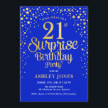 Verrassing 21ste verjaardagsfeestje - Royal Blue & Kaart<br><div class="desc">Verrassing 21e Verjaardagsfeestuitnodiging. Elegant design in koningsblauw en faux glitter goud. Beschikt over stijlvol scriptlettertype en confetti. Stuur me een bericht als je aangepaste leeftijd nodig hebt.</div>