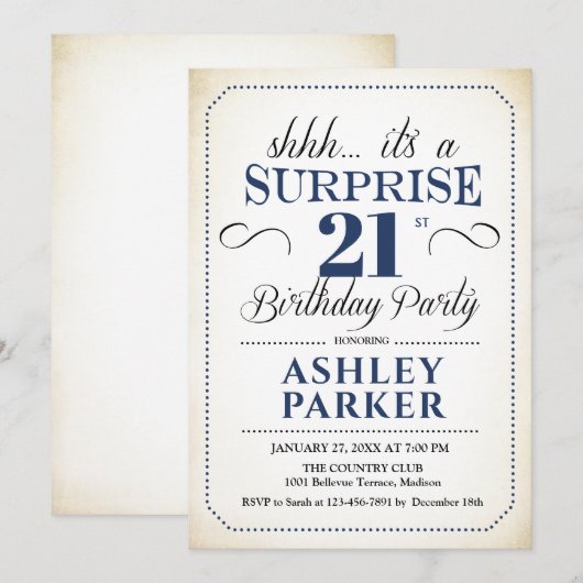 Verrassing 21ste verjaardagsfeestje - Witte Marine Kaart (Voorkant / Achterkant)