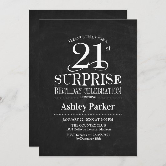 Verrassing 21ste verjaardagsfeestje - Zwart Wit Kaart (Voorkant / Achterkant)
