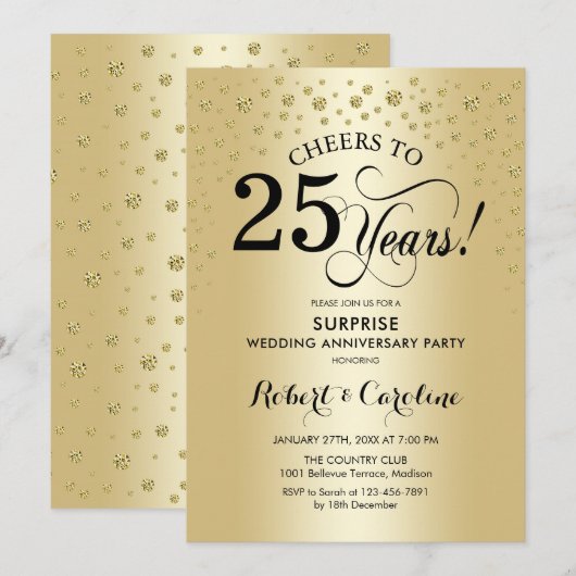 Verrassing 25e Jubileum - Gold Black Kaart (Voorkant / Achterkant)